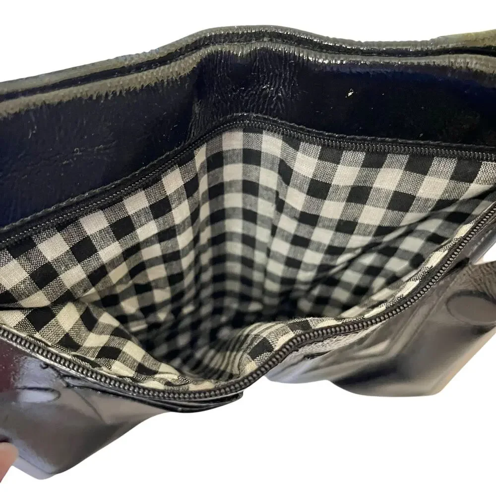 HOBO Lauren Black Crinkle Patent Leather Double-Frame Wallet Clutch Purse